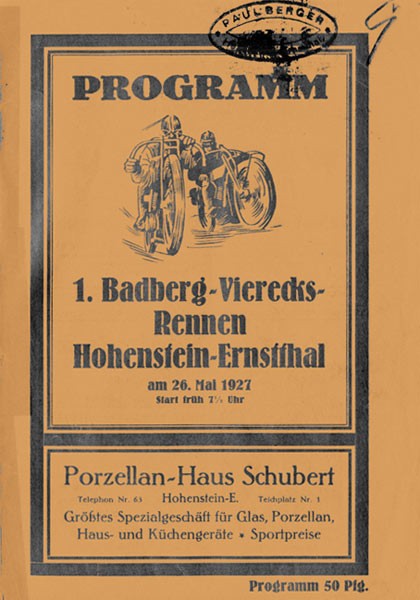Programmheft "1. Badberg Vierecks-Rennen" (Retro-Design)